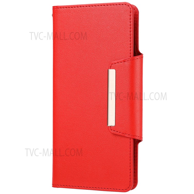 Ultra-thin Detachable Drop-proof Leather Wallet Phone Case Shell for Samsung Galaxy S22 - Red-2