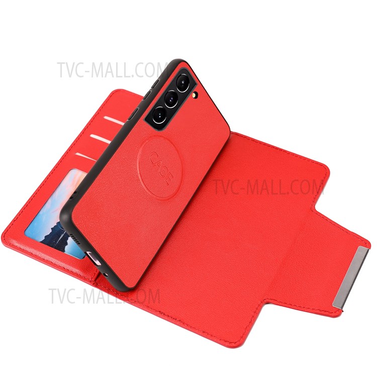 Ultra-thin Detachable Drop-proof Leather Wallet Phone Case Shell for Samsung Galaxy S22 - Red-5