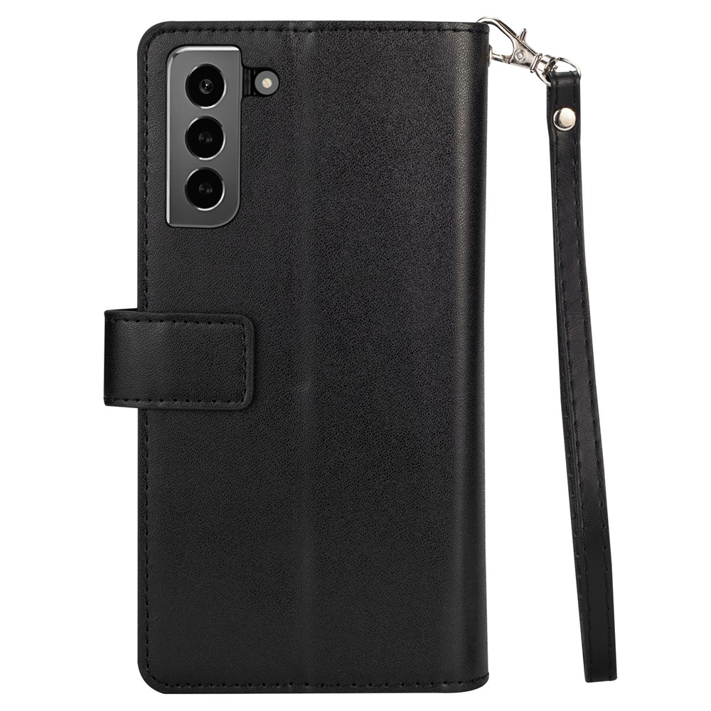 Multi-function Leather Case Wallet Stand Design Well-protected Drop-proof Phone Shell with Zipper Pocket for Samsung Galaxy S22 - Black-3
