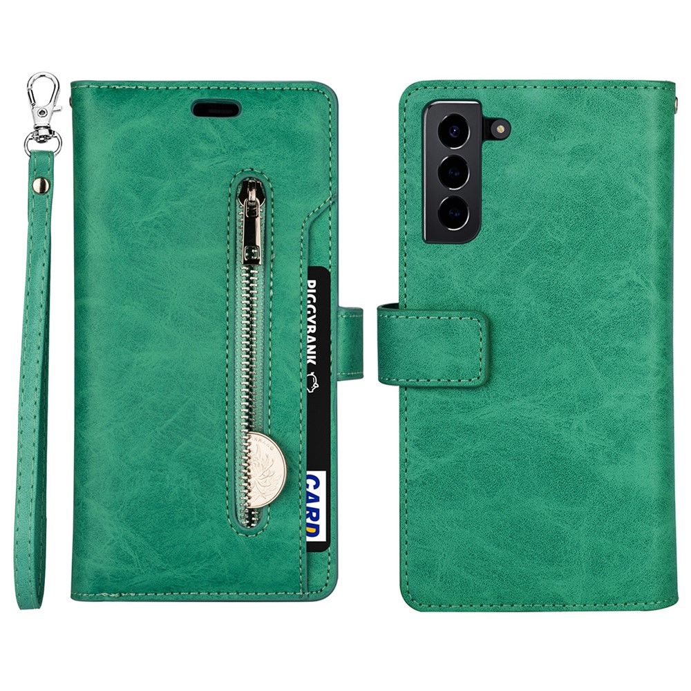 Multi-function Leather Protective Case Wallet Stand Design Wrist Strap Phone Cover with Zipper Pocket for Samsung Galaxy S22 Plus - Black-3