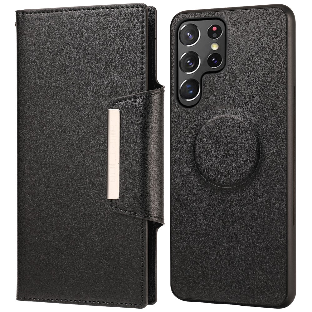 Ultra-thin Detachable Drop-proof Leather Wallet Phone Protective Case Cover for Samsung Galaxy S22 Ultra - Black-1