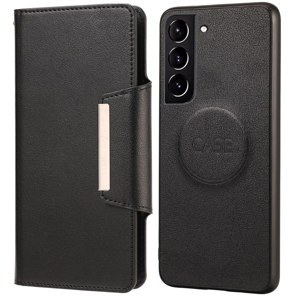 Ultra-thin Detachable Leather Wallet Mobile Phone Protective Case Shell for Samsung Galaxy S22 Plus - Black-1