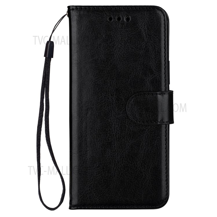 Crazy Horse Texture Solid Color PU Leather Case Stand Wallet Design Flip Cover with Strap for Samsung Galaxy S22 Plus - Black-2