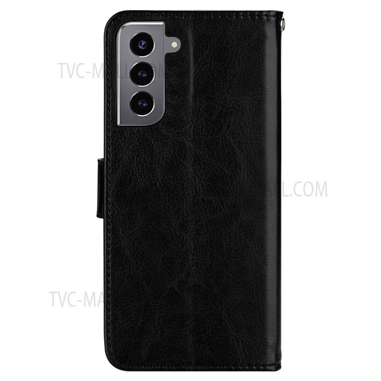 Crazy Horse Texture Solid Color PU Leather Case Stand Wallet Design Flip Cover with Strap for Samsung Galaxy S22 Plus - Black-3