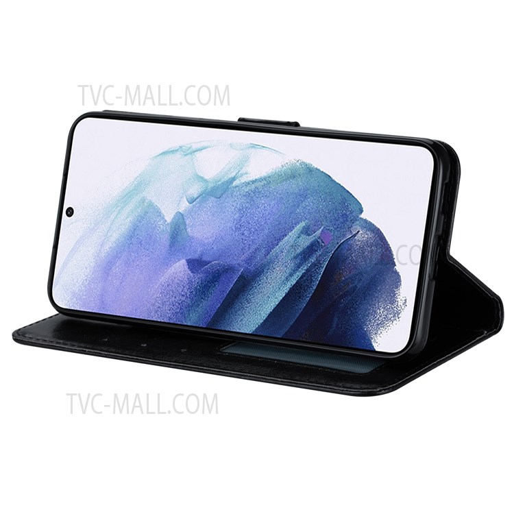 Crazy Horse Texture Solid Color PU Leather Case Stand Wallet Design Flip Cover with Strap for Samsung Galaxy S22 Plus - Black-5