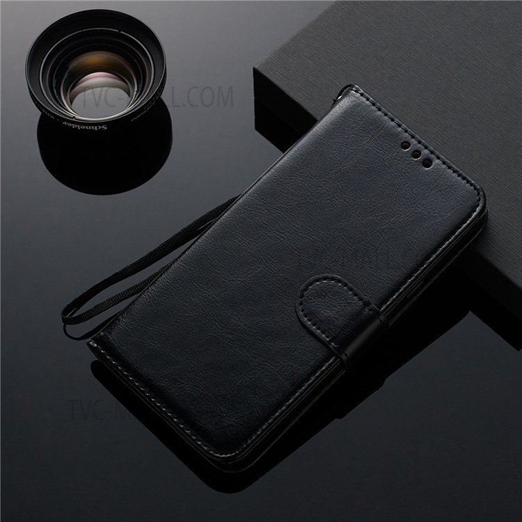 Crazy Horse Texture Solid Color PU Leather Case Stand Wallet Design Flip Cover with Strap for Samsung Galaxy S22 Plus - Black-6