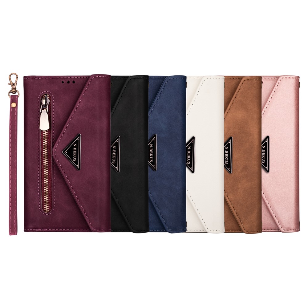 All-round Protection Leather Zipper Wallet Design Skin Feeling Long and Short Strap Phone Case with Stand for Samsung Galaxy S22 Plus - Black-10