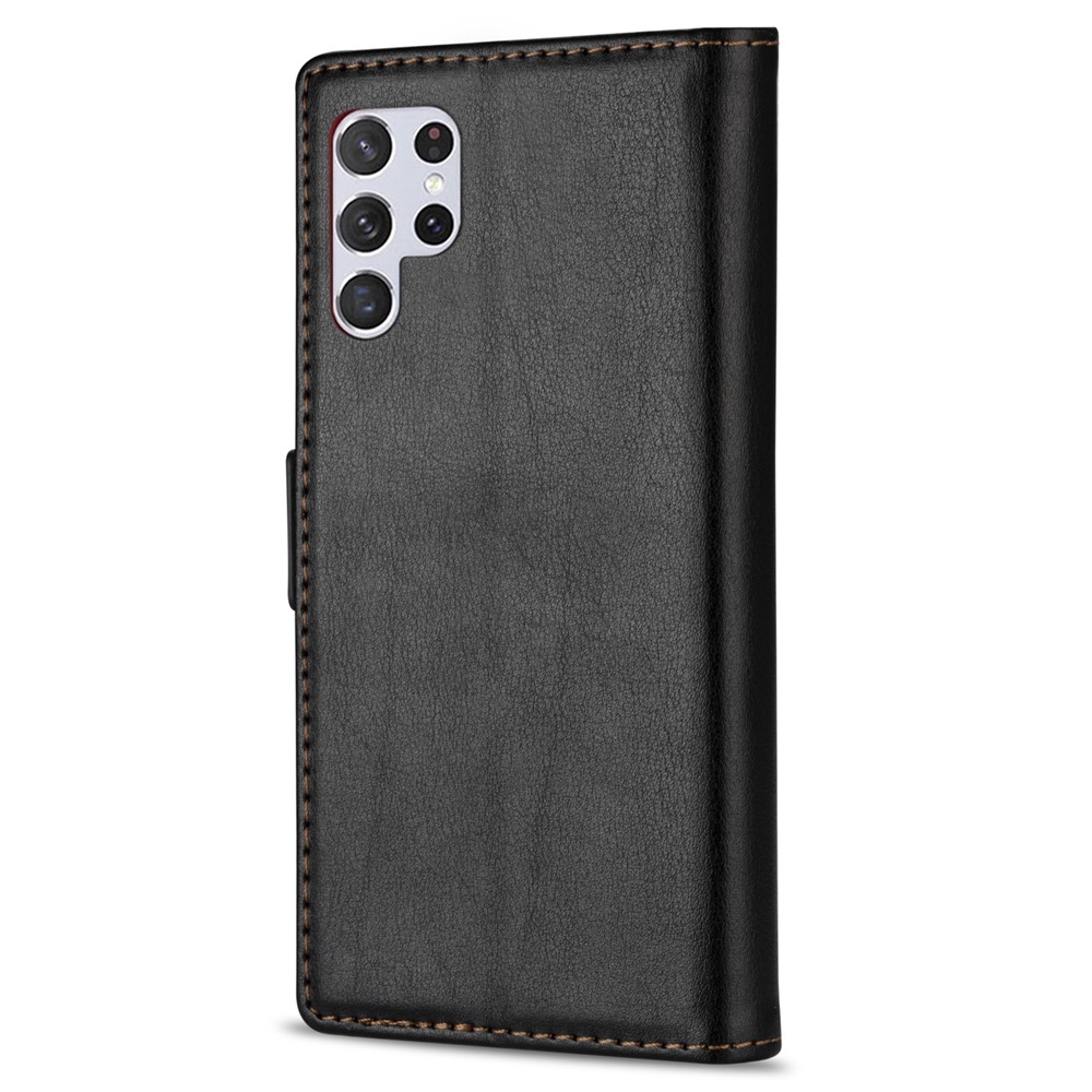 N.BEKUS Flip Phone Cover Shockproof Skin-Touch Feeling Magnetic Clasp PU Leather Case with Wallet Stand for Samsung Galaxy S22 Ultra - Black-3