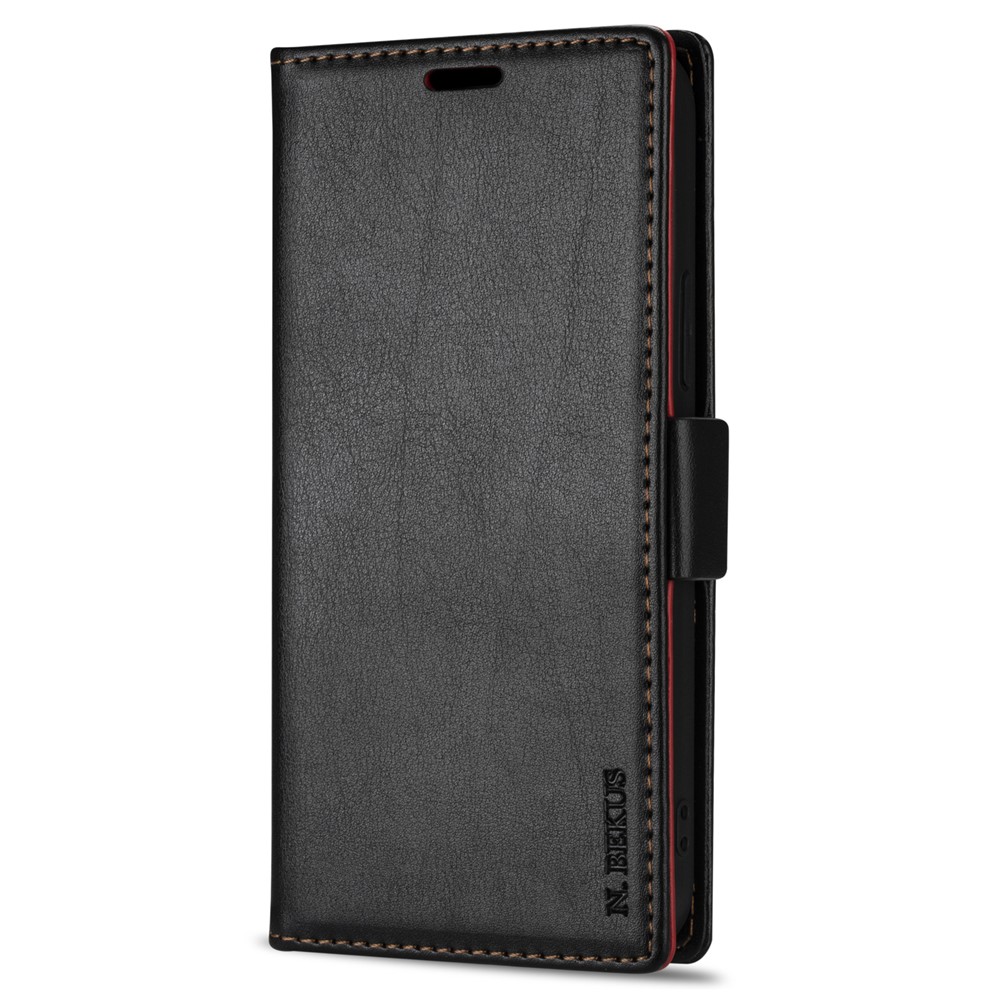 N.BEKUS Shockproof Flip Phone Cover Wallet Stand Shockproof Skin-Touch Feeling Magnetic Clasp PU Leather+TPU Phone Case for Samsung Galaxy S22 - Black-2