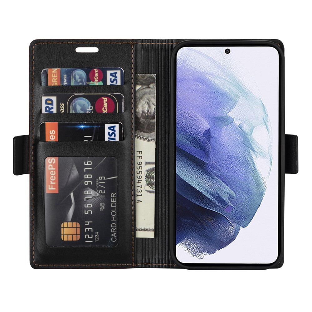 N.BEKUS Shockproof Flip Phone Cover Wallet Stand Shockproof Skin-Touch Feeling Magnetic Clasp PU Leather+TPU Phone Case for Samsung Galaxy S22 - Black-4