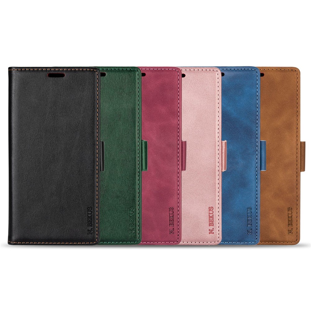 N.BEKUS Shockproof Flip Phone Cover Wallet Stand Shockproof Skin-Touch Feeling Magnetic Clasp PU Leather+TPU Phone Case for Samsung Galaxy S22 - Black-8