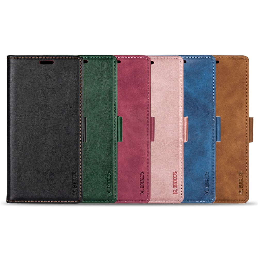 N.BEKUS For Samsung Galaxy S22 Plus PU Leather Flip Phone Cover Shockproof Skin-Touch Feeling Magnetic Clasp Phone Case with Wallet Stand - Black-8