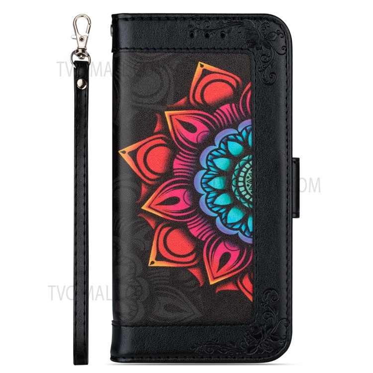 Flower Patterned Wallet Design Anti-fall Magnetic Closure PU Leather Protective Phone Case with Multiple Slots for Samsung Galaxy S22 - Black-2