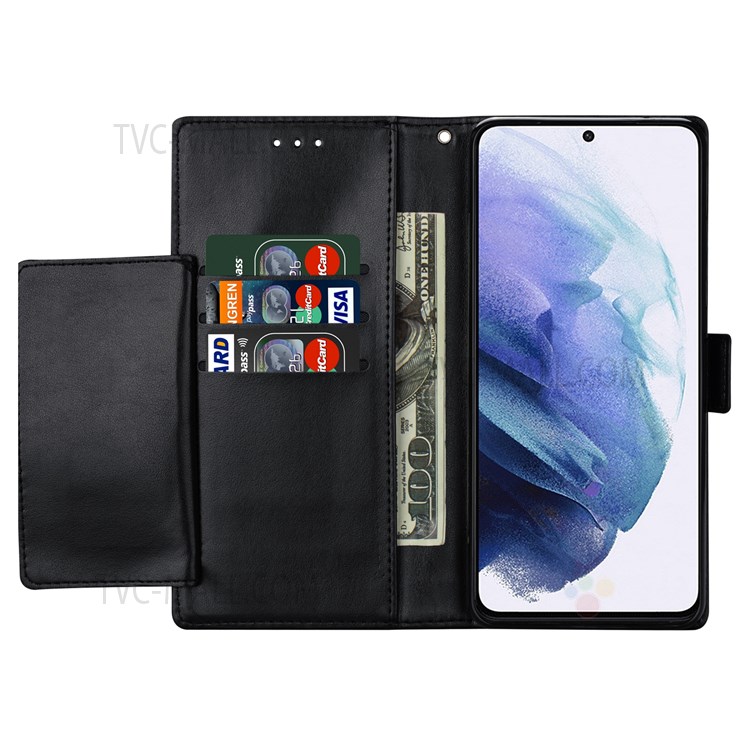 Flower Patterned Wallet Design Anti-fall Magnetic Closure PU Leather Protective Phone Case with Multiple Slots for Samsung Galaxy S22 - Black-4
