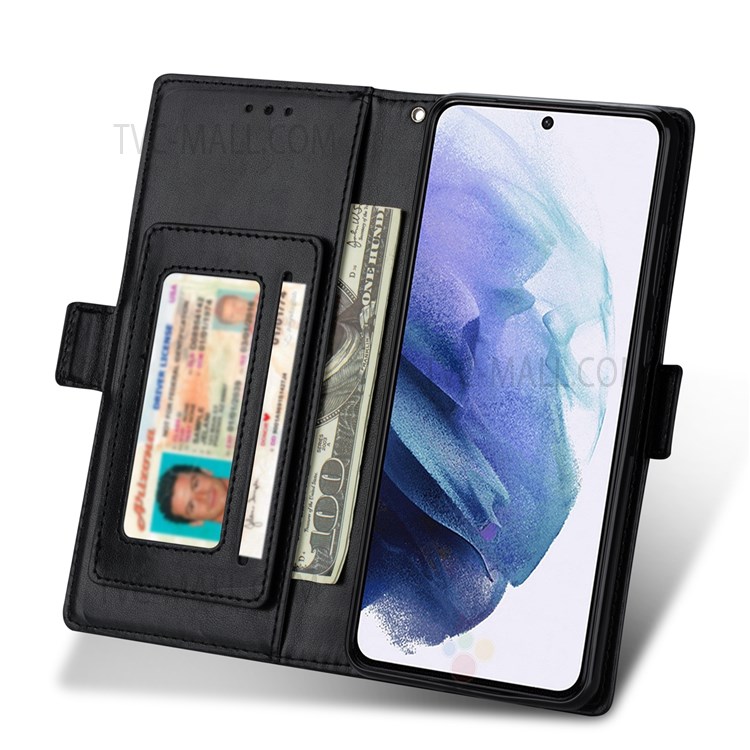 Flower Patterned Wallet Design Anti-fall Magnetic Closure PU Leather Protective Phone Case with Multiple Slots for Samsung Galaxy S22 - Black-6