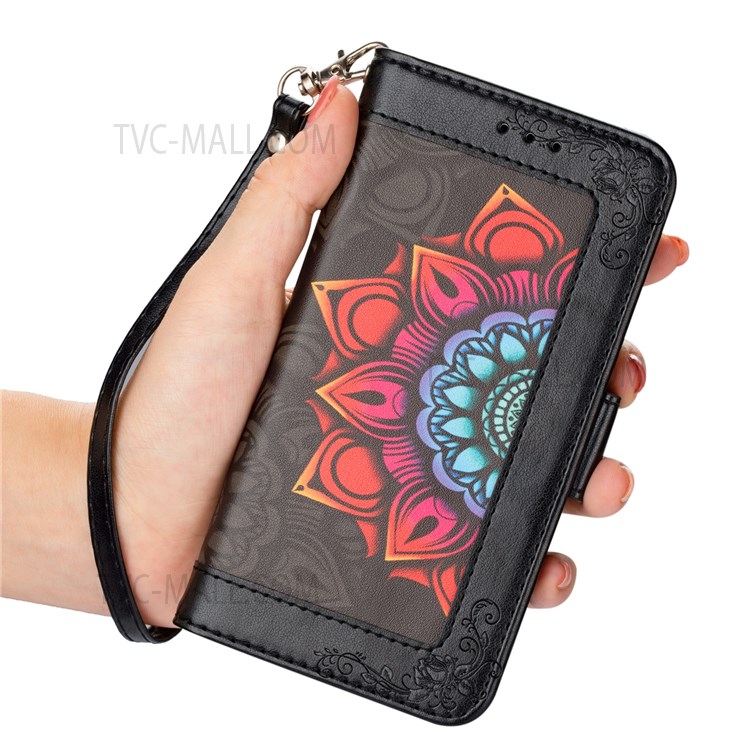 Flower Patterned Wallet Design Anti-fall Magnetic Closure PU Leather Protective Phone Case with Multiple Slots for Samsung Galaxy S22 - Black-7