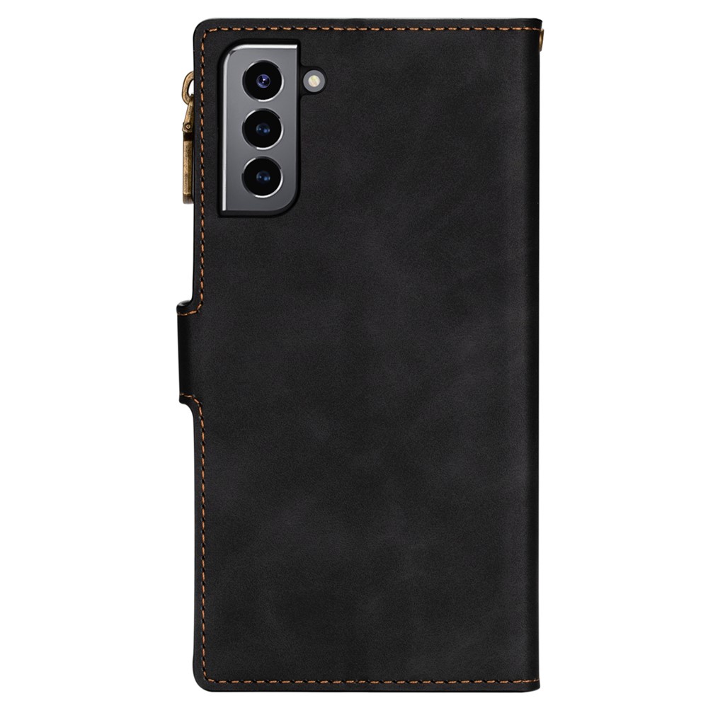 Scratch-resistant PU Leather Case Wallet Stand Cover Shell with Zipper Pocket for Samsung Galaxy S22 Plus - Black-3