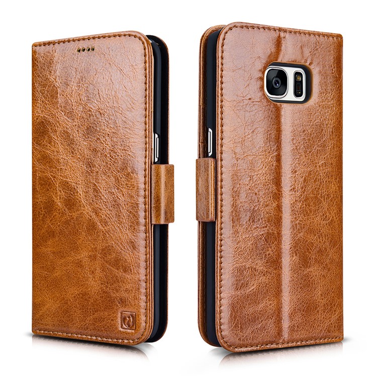 ICARER Масляный Воск Натуральная Кожа Съемная Крышка Для Samsung S7 Край G935 - Коричневый-1