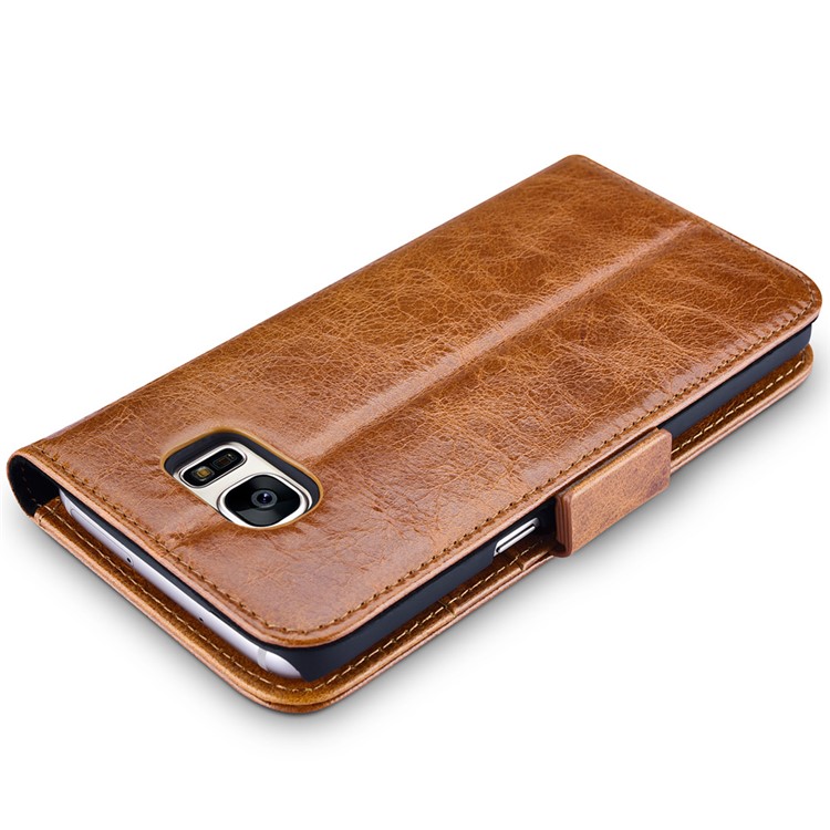 ICARER Масляный Воск Натуральная Кожа Съемная Крышка Для Samsung S7 Край G935 - Коричневый-12