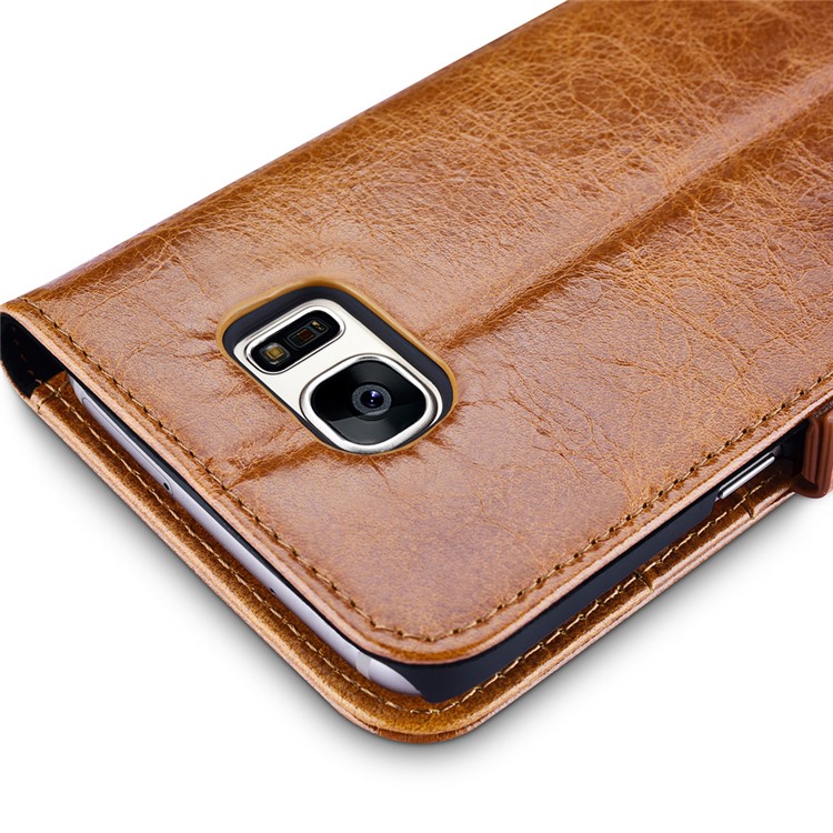ICARER Масляный Воск Натуральная Кожа Съемная Крышка Для Samsung S7 Край G935 - Коричневый-13