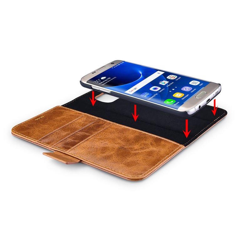 ICARER Масляный Воск Натуральная Кожа Съемная Крышка Для Samsung S7 Край G935 - Коричневый-16