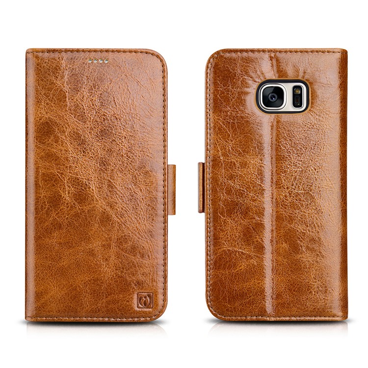 ICARER Масляный Воск Натуральная Кожа Съемная Крышка Для Samsung S7 Край G935 - Коричневый-2
