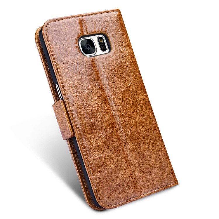 ICARER Масляный Воск Натуральная Кожа Съемная Крышка Для Samsung S7 Край G935 - Коричневый-4