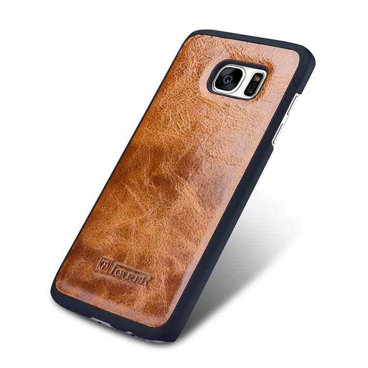ICARER Масляный Воск Натуральная Кожа Съемная Крышка Для Samsung S7 Край G935 - Коричневый-5
