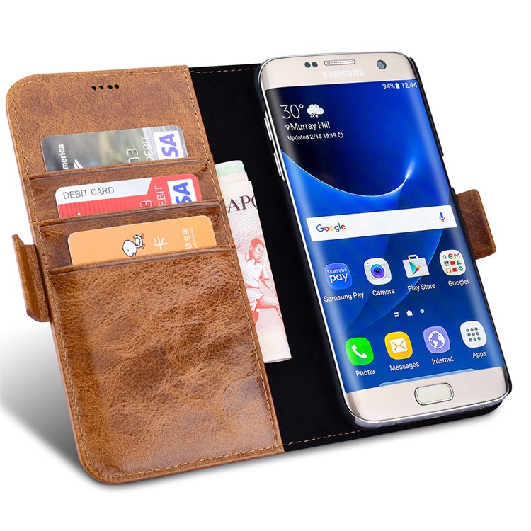 ICARER Масляный Воск Натуральная Кожа Съемная Крышка Для Samsung S7 Край G935 - Коричневый-6