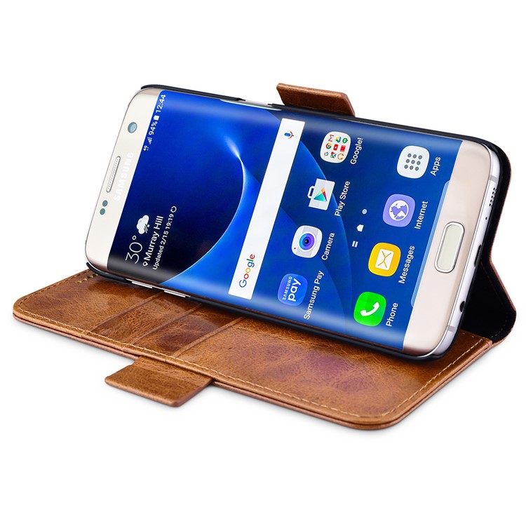 ICARER Масляный Воск Натуральная Кожа Съемная Крышка Для Samsung S7 Край G935 - Коричневый-7