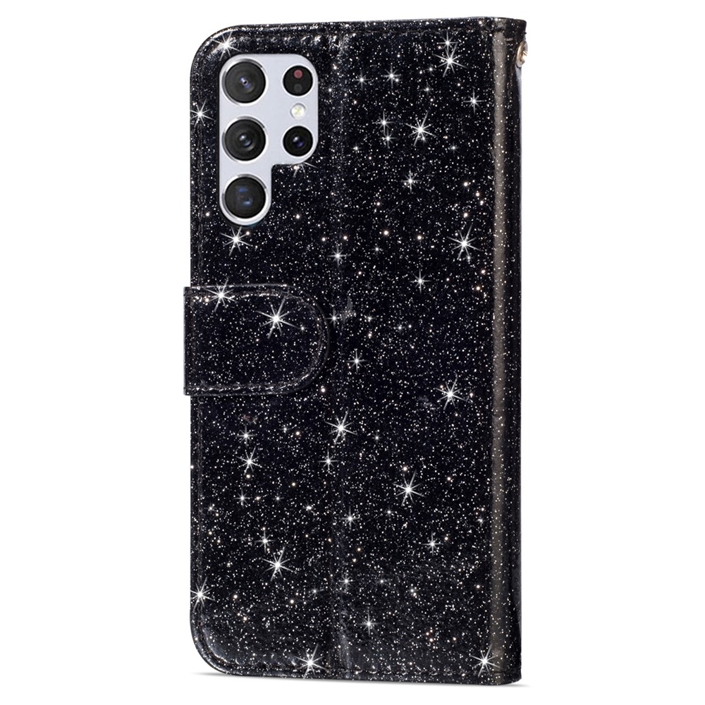 Glitter Sequins Stylish Zipper Pocket Drop-proof Anti-scratch Flip Leather Phone Case Cover with Wallet and Stand for Samsung Galaxy S22 Ultra - Black-3