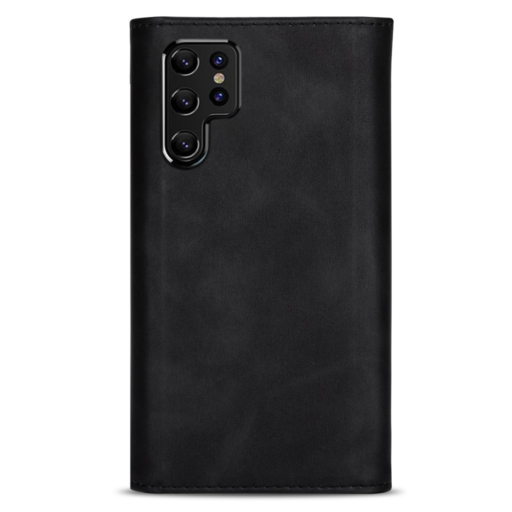 Skin Feeling Leather Zipper Wallet Design Full Protection Phone Case Cover with Stand and Strap for Samsung Galaxy S22 Ultra - Black-3