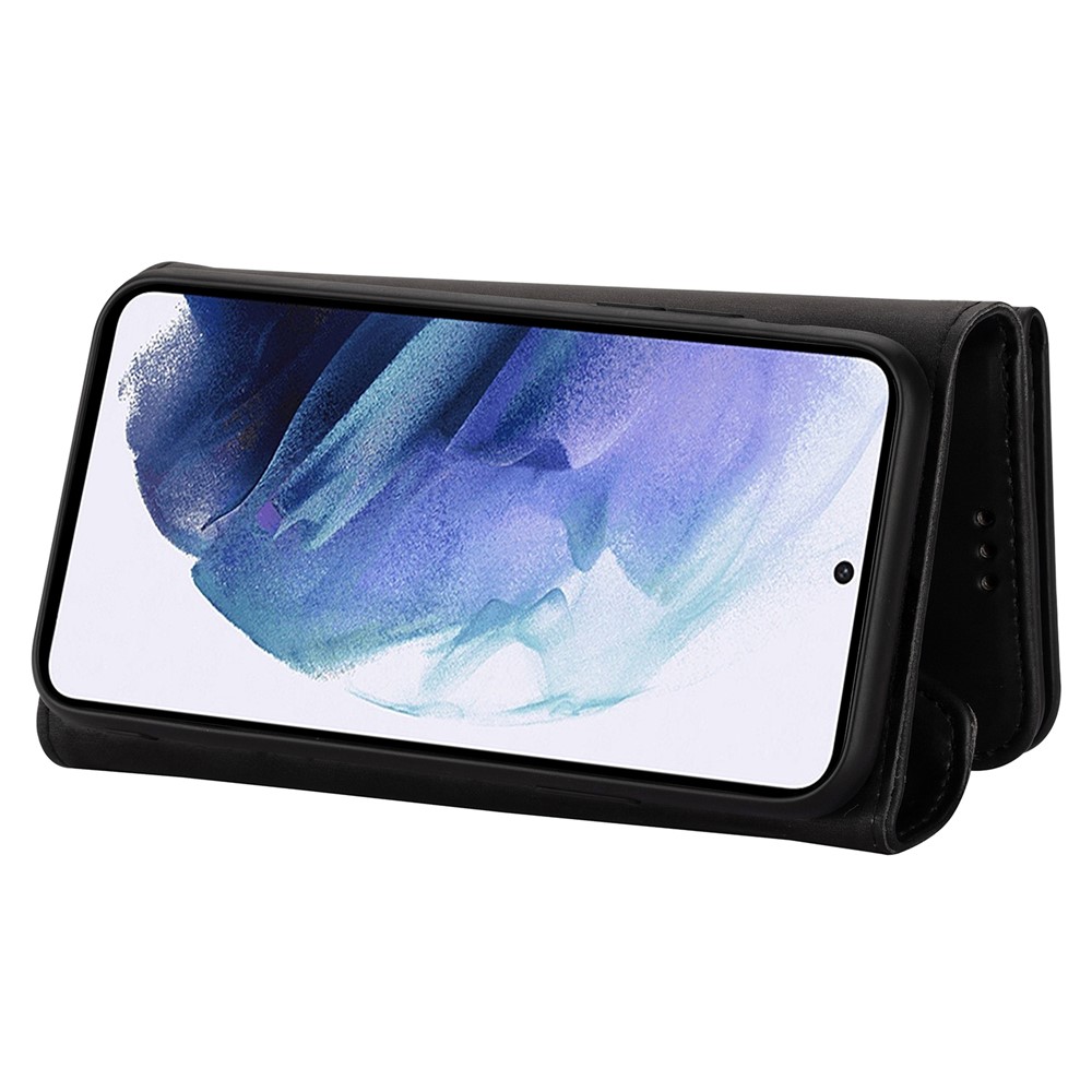 Skin Feeling Leather Zipper Wallet Design Full Protection Phone Case Cover with Stand and Strap for Samsung Galaxy S22 Ultra - Black-5