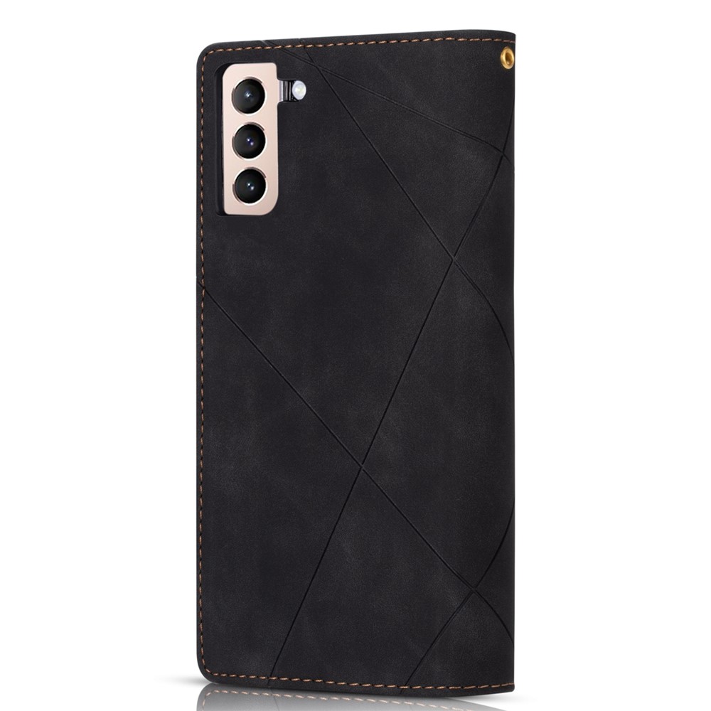 Zipper Pocket Color Splicing Lines Design Case Well-protected PU Leather Wallet Stand Phone Cover for Samsung Galaxy S22 - Black-3