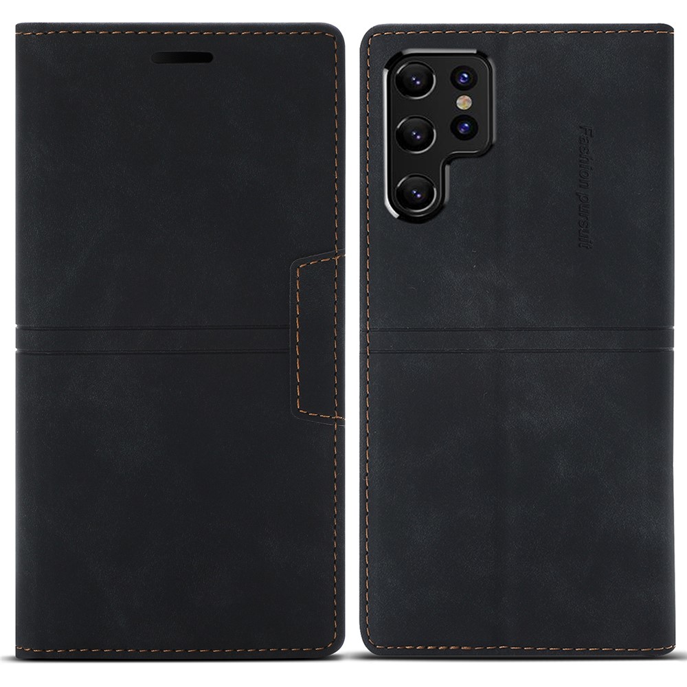 Auto-absorbed Fantasy Folio Flip Case Wallet TPU+PU Leather Phone Cover with Stand for Samsung Galaxy S22 Ultra - Black-1