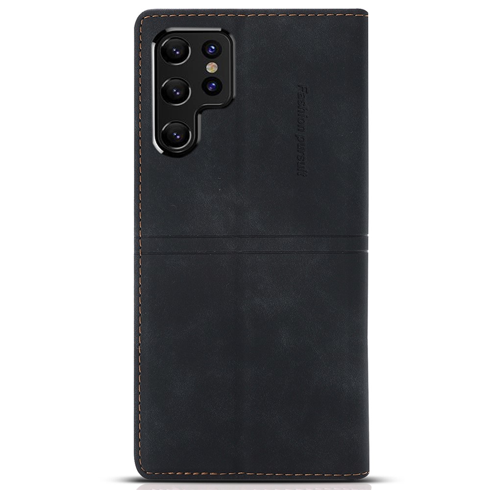 Auto-absorbed Fantasy Folio Flip Case Wallet TPU+PU Leather Phone Cover with Stand for Samsung Galaxy S22 Ultra - Black-3