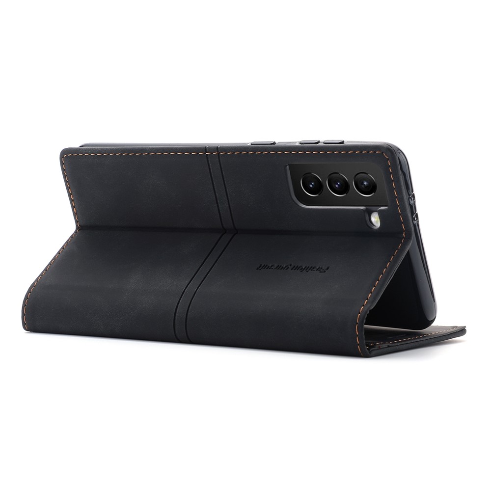 Auto-absorbed Fantasy Folio Flip Case Wallet TPU+PU Leather Phone Cover with Stand for Samsung Galaxy S22 Ultra - Black-6