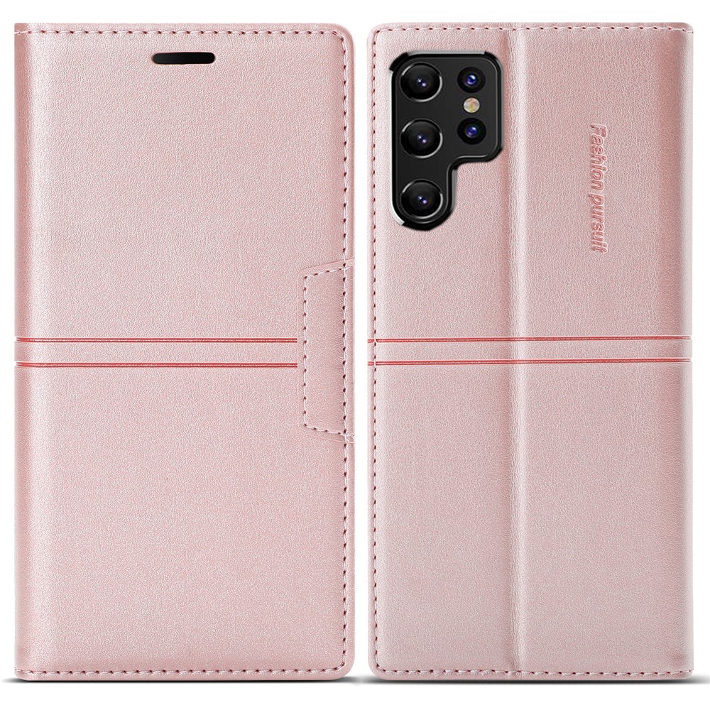 Auto-absorbed Fantasy Folio Flip Case Wallet TPU+PU Leather Phone Cover with Stand for Samsung Galaxy S22 Ultra - Rose Gold-1