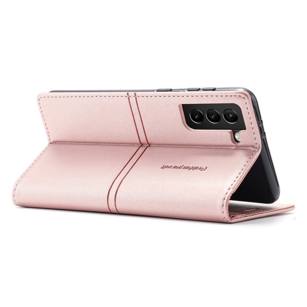 Auto-absorbed Fantasy Folio Flip Case Wallet TPU+PU Leather Phone Cover with Stand for Samsung Galaxy S22 Ultra - Rose Gold-6