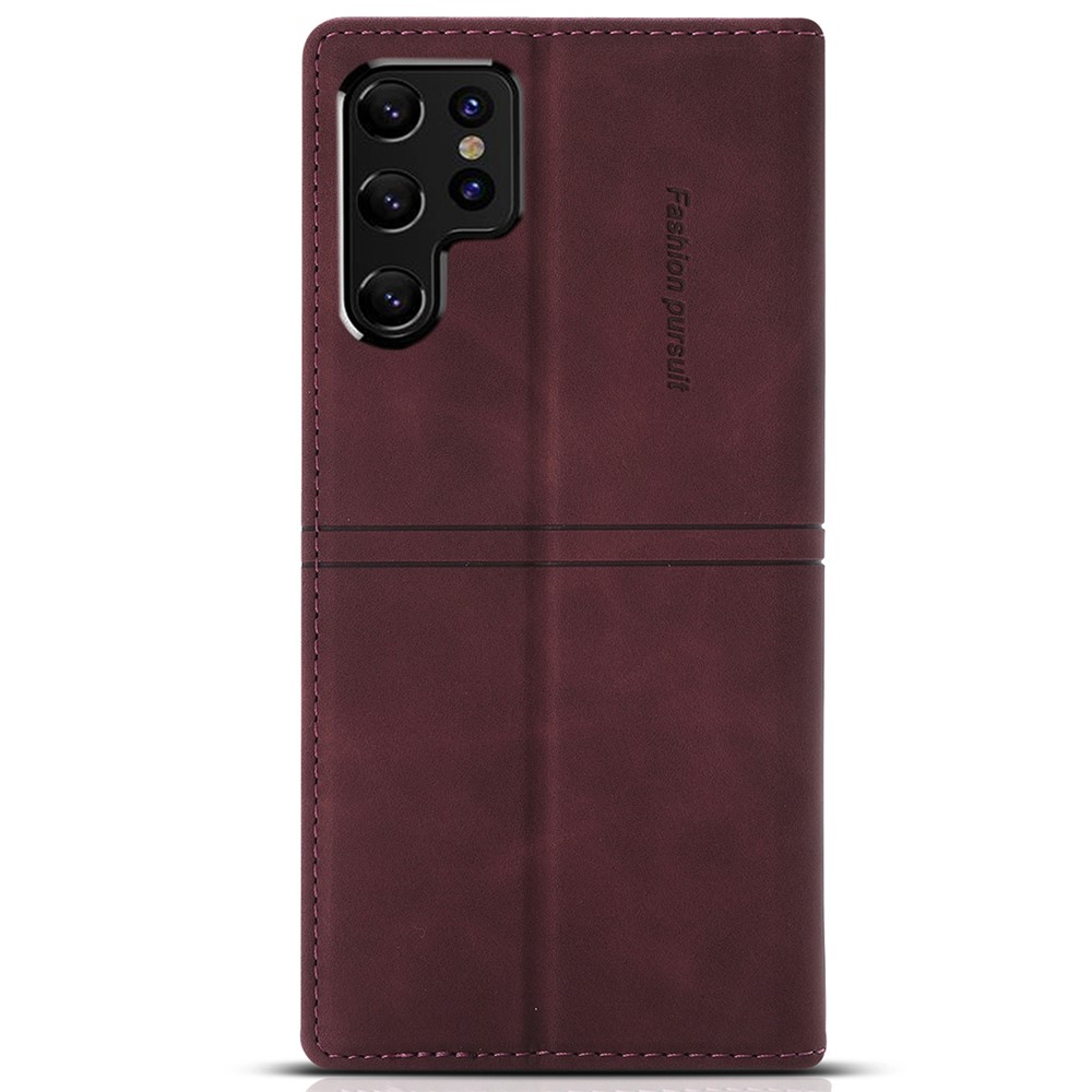 Auto-absorbed Fantasy Folio Flip Case Wallet TPU+PU Leather Phone Cover with Stand for Samsung Galaxy S22 Ultra - Wine Red-3