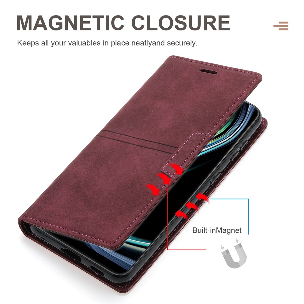 Auto-absorbed Fantasy Folio Flip Case Wallet TPU+PU Leather Phone Cover with Stand for Samsung Galaxy S22 Ultra - Wine Red-7