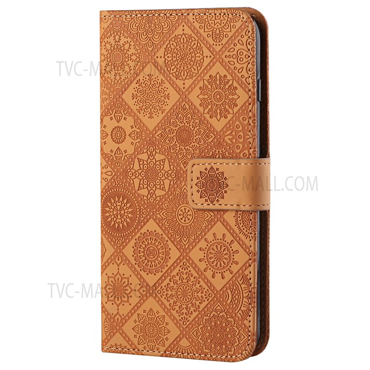PU Leather Ethnic Style Pattern Imprinted Wallet Case Full Protection Flip Stand Magnetic Cover with Strap for Samsung Galaxy A13 5G - Brown-2