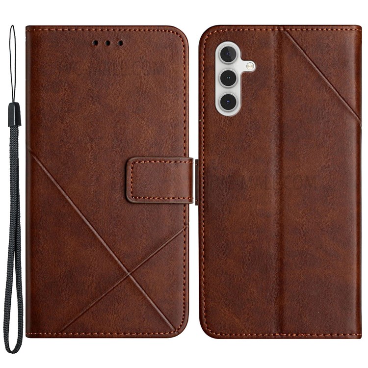 Stripes Imprinted PU Leather Magnetic Flip Cover Stand Feature Wallet Phone Case with Wrist Strap for Samsung Galaxy A13 5G - Coffee-1