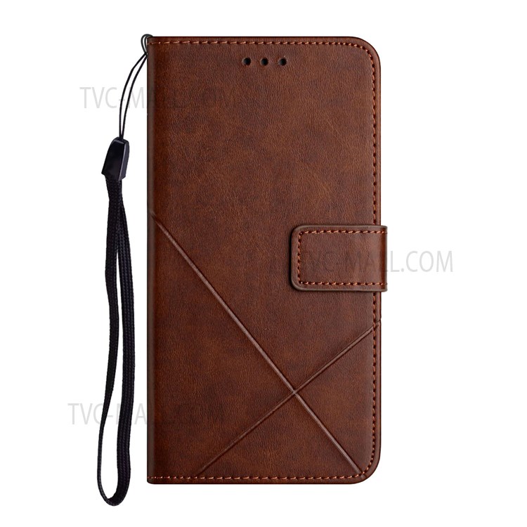Stripes Imprinted PU Leather Magnetic Flip Cover Stand Feature Wallet Phone Case with Wrist Strap for Samsung Galaxy A13 5G - Coffee-2
