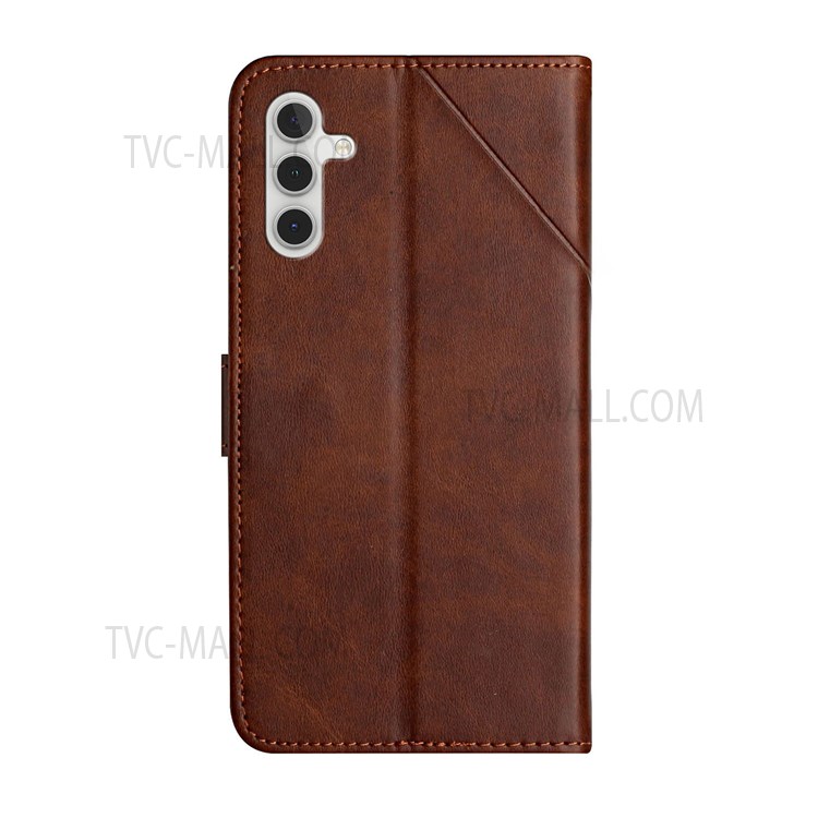 Stripes Imprinted PU Leather Magnetic Flip Cover Stand Feature Wallet Phone Case with Wrist Strap for Samsung Galaxy A13 5G - Coffee-3