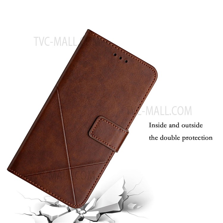 Stripes Imprinted PU Leather Magnetic Flip Cover Stand Feature Wallet Phone Case with Wrist Strap for Samsung Galaxy A13 5G - Coffee-7