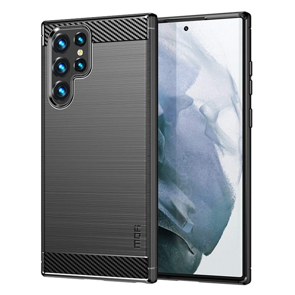 MOFI Brushed Carbon Fiber Design Soft TPU Cover Well-Protected Case for Samsung Galaxy S22 Ultra - Black-1