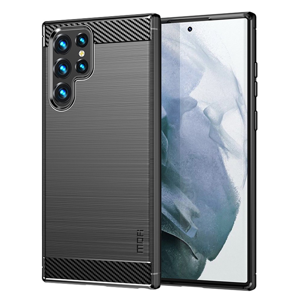 MOFI Crashed Carbon Fiber Design Soft TPU Крышка с Хорошо Защищенным Корпусом Для Samsung Galaxy S22 Ultra 5G - Черный