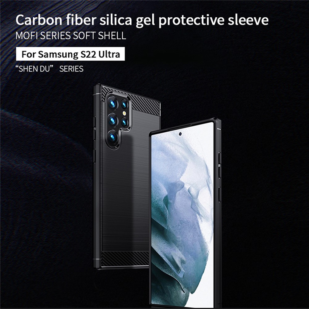 MOFI Brushed Carbon Fiber Design Soft TPU Cover Well-Protected Case for Samsung Galaxy S22 Ultra - Black-3