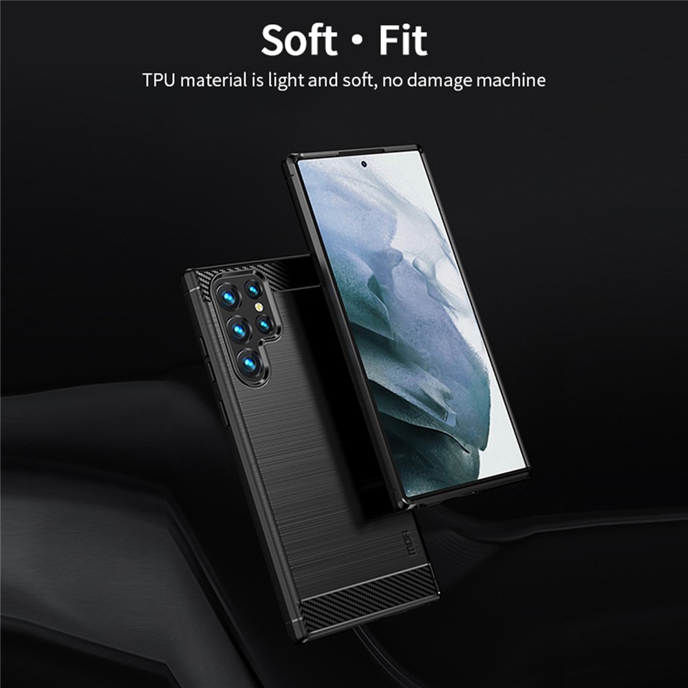 MOFI Brushed Carbon Fiber Design Soft TPU Cover Well-Protected Case for Samsung Galaxy S22 Ultra - Black-4